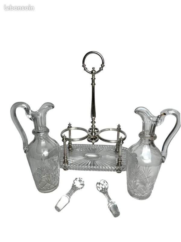 Serviteur De Table Huilier-vinaigrier Baccarat – Cristal Et Argent, Fin XIXème