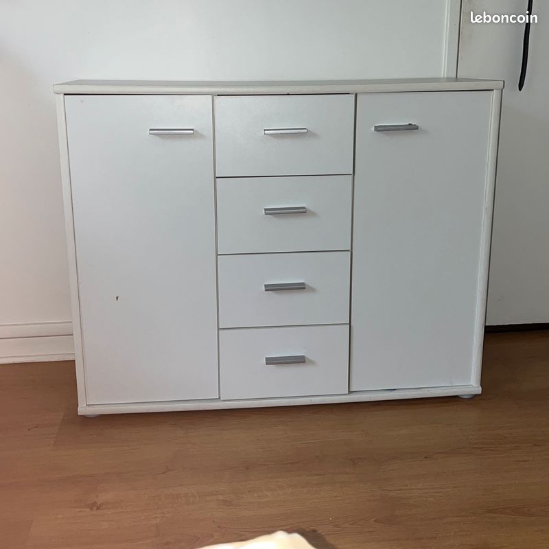 Commode 2 portes & 4 tiroirs – Blanc (image 1)