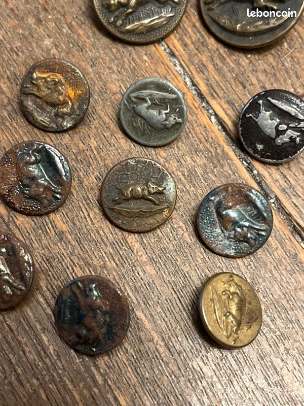 14 Ancien Bouton Venerie Equipage Chasse Couple De Cerf Et Biche