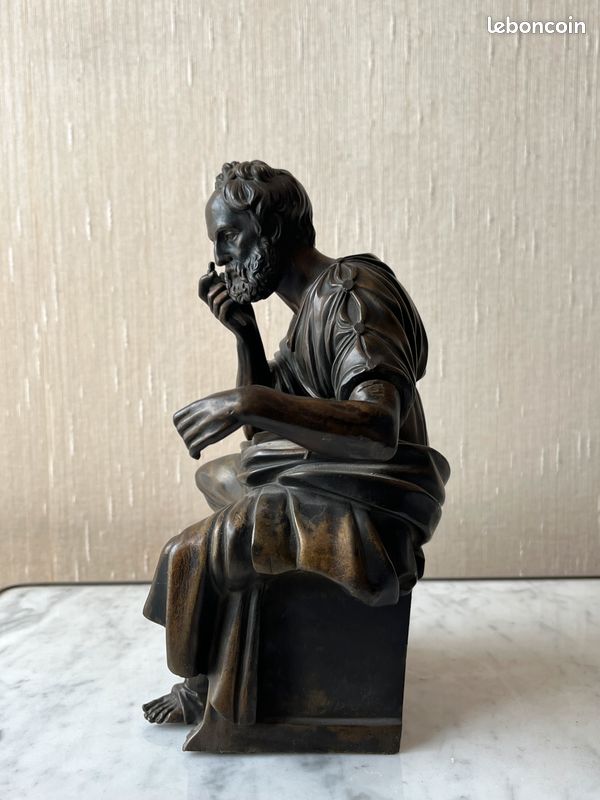 Sculpture en Bronze Fin XIXe - Philosophe Réfléchissant - 24 cm x 17 cm x 11 cm (image 3)