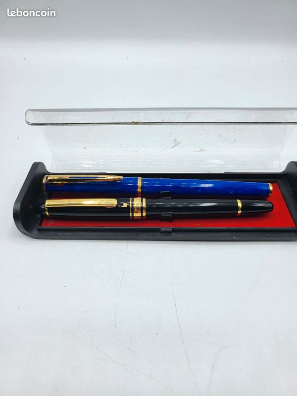 #XO - Coffret 2 stylos plume Waterman & Lip noir bleu finitions dorées vintage (image 1)