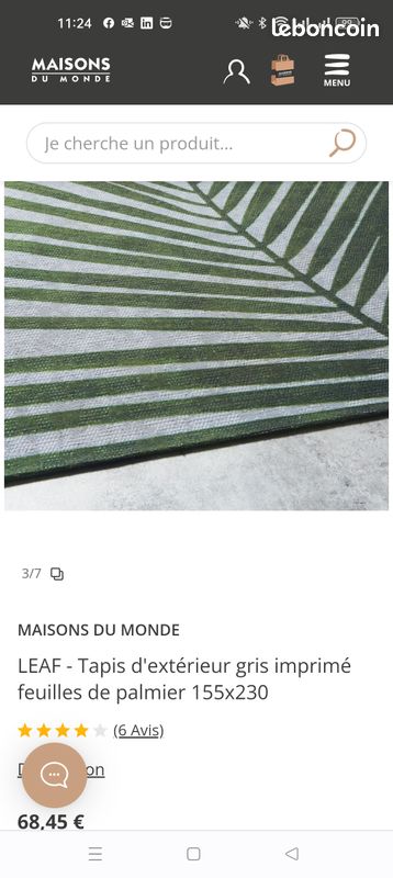 Tapis gris imprimé feuilles de palmier (image 2)