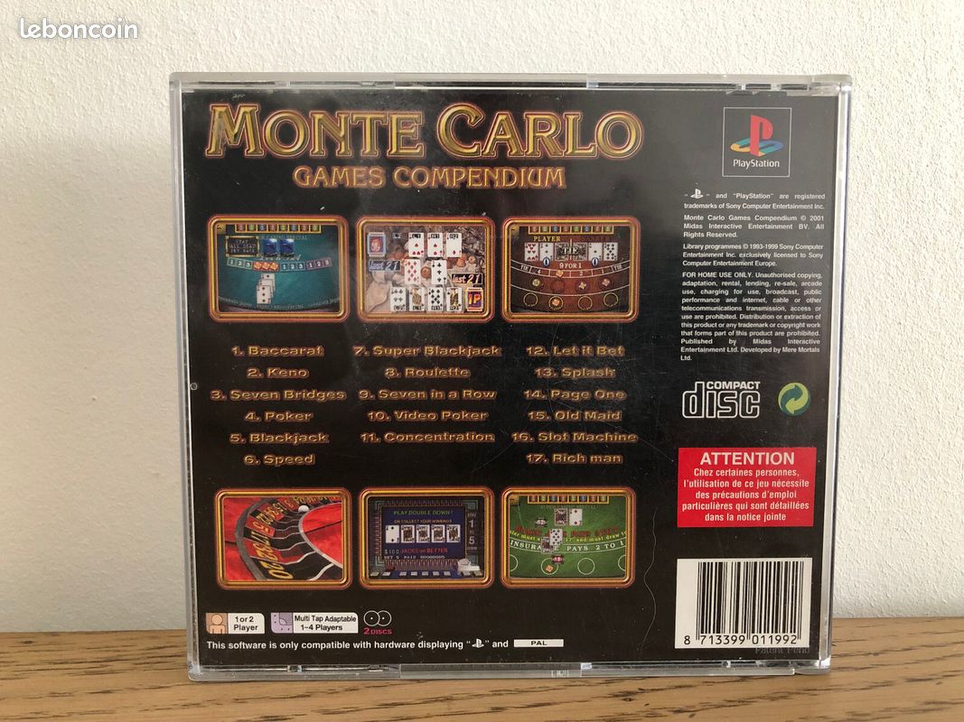 Monte Carlo Games Compendium Sur PS1 - Jeu PlayStation 1 - PAL Complet (boîte, Livret)