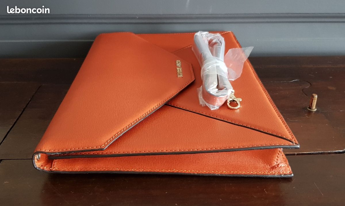 Kesslord grand sac pochette en cuir saffiano orange Neuf (image 8)