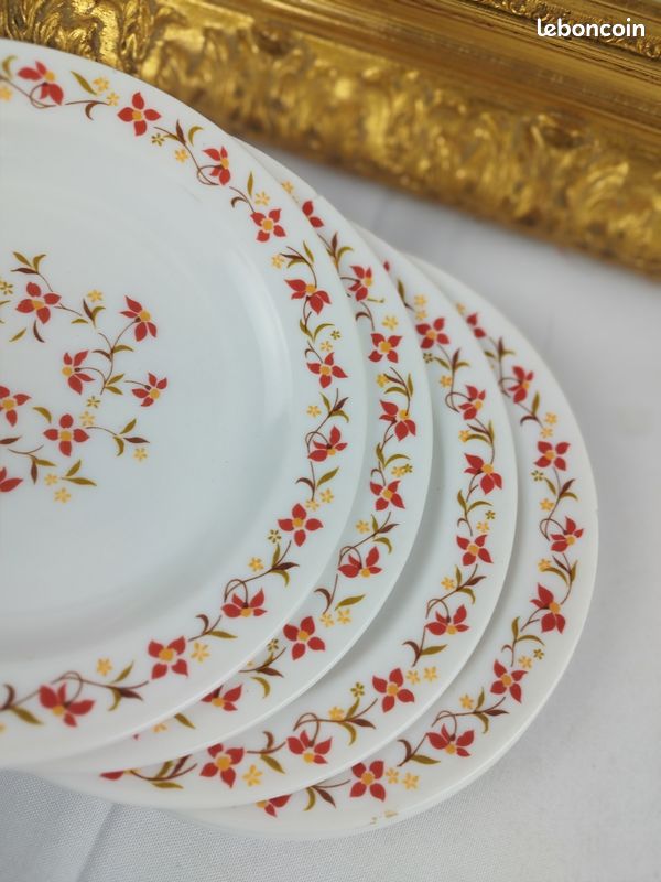 Plat à Four Arcopal Sovirel - Diamètre 22cm - Motif Fleurs Rouges/jaunes - Super état