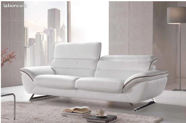 Canape cuir design blanc 2 places comme neuf (image 1)