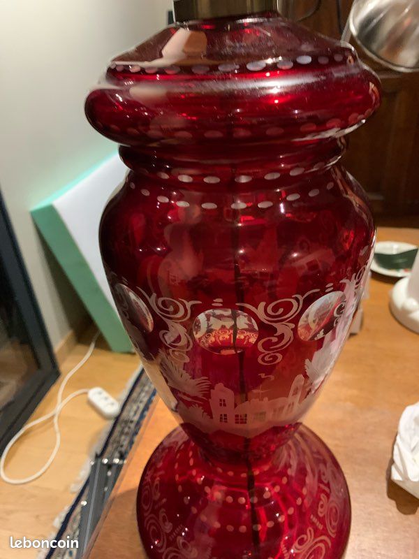 Abat-jour / Vase En Cristal De Bohème – Fait Main – H285 Mm – Vintage République Tchèque
