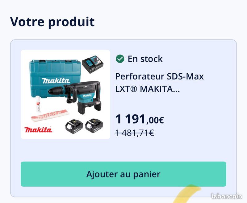 Perforateur Makita DHR400 36V SDS-MAX + 2 batteries + chargeur (image 2)