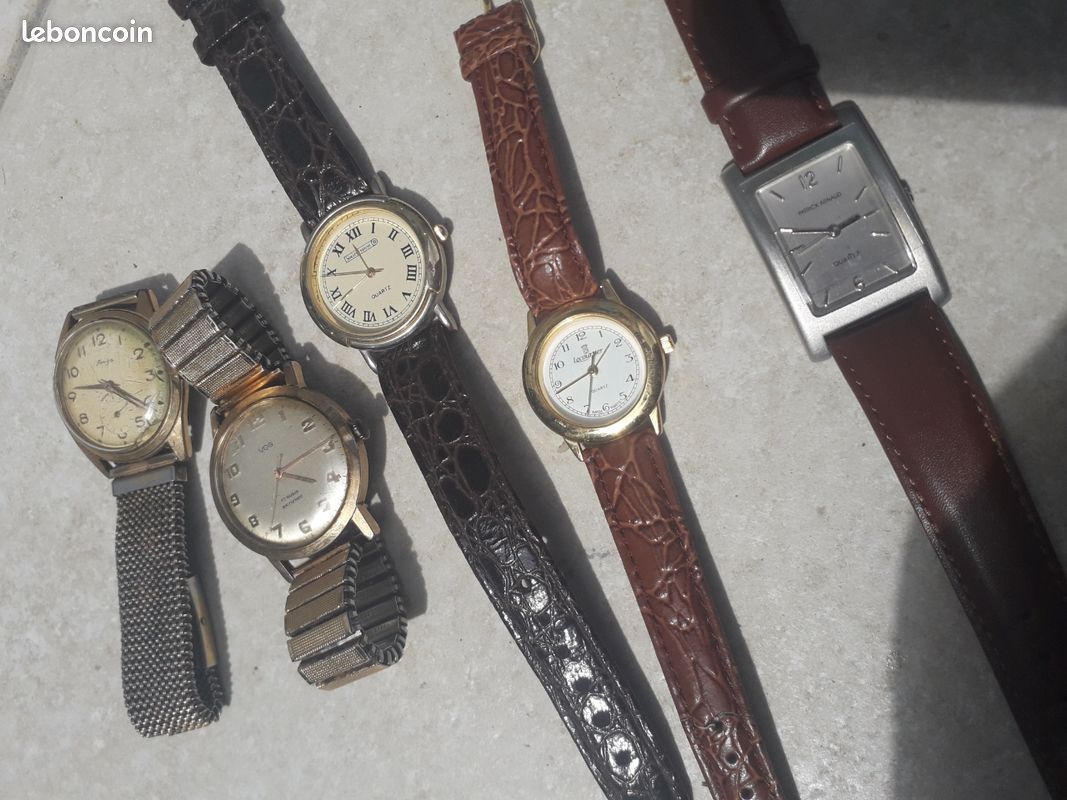 Lot De Montres Vintage - Boîtier Doré, Cadran Chiffres Romains, Bracelet Cuir Noir