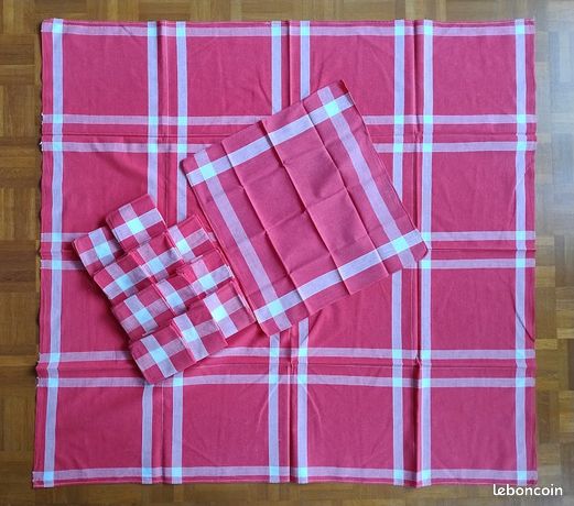 Grande Nappe Blanche 285x145cm + 12 Serviettes Assorties 45x45cm 100% Coton France
