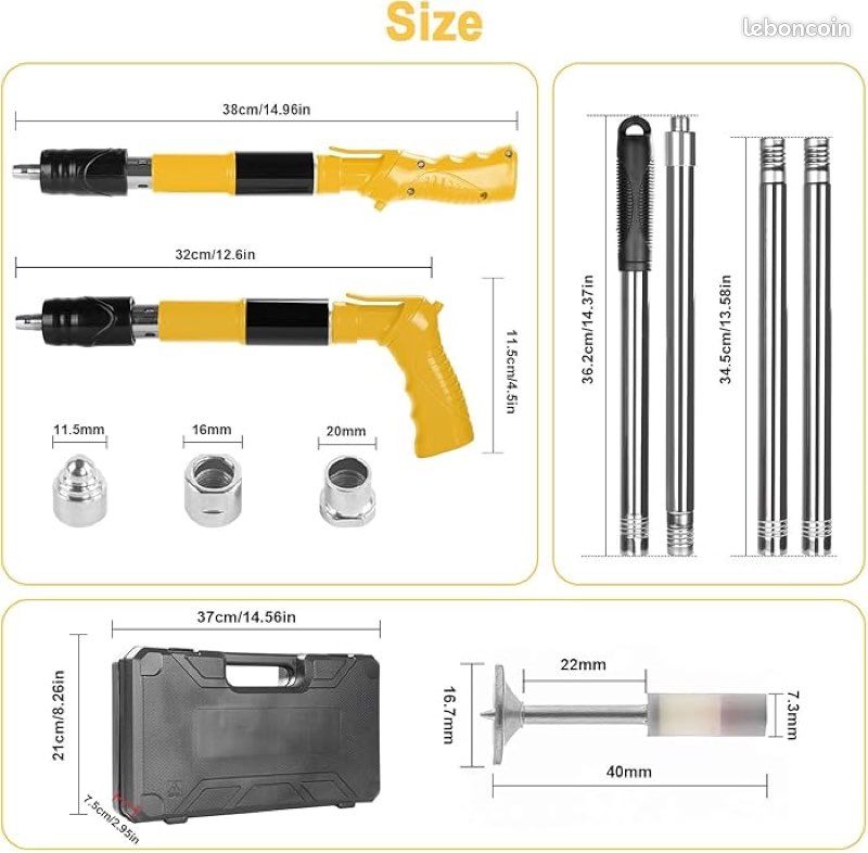 Kit Cloueuse Pneumatique – Pistolet à Clou Pour Béton – Cloueur Gaz – Neuf