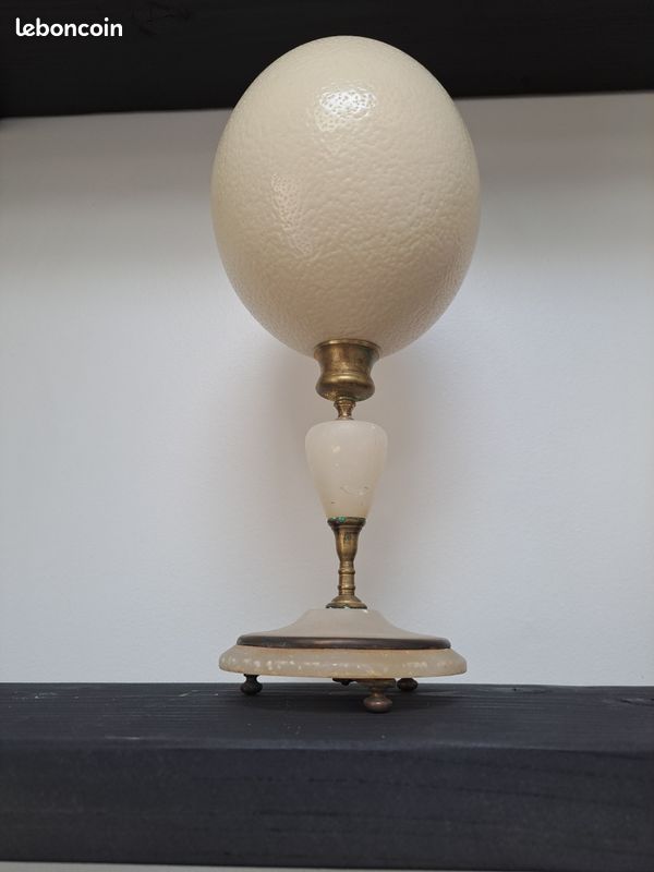 Bougeoir Putti Et œuf D'autruche – Objet De Curiosité Baroque, Métal Blanc, Ange