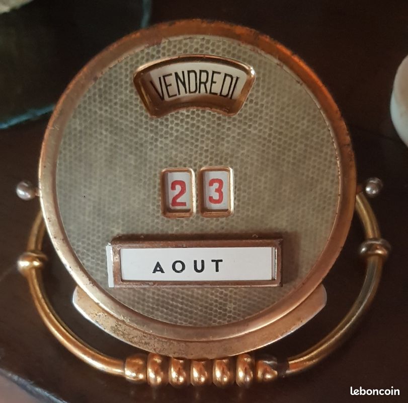 Calendrier perpétuel de bureau vintage MISTRAL jour/date/mois réglable et fonctionnel - Label Emmaüs