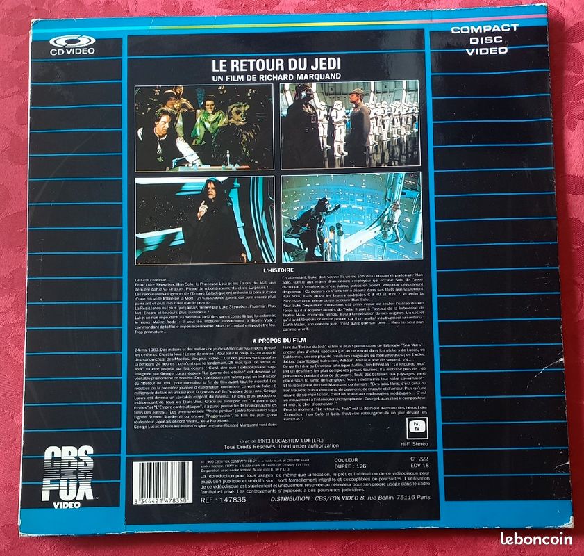 Compact Disc Vidéo (Laserdisc) STAR WARS - LE RETOUR DU JEDI (FRANÇAIS)[RARE] (image 2)