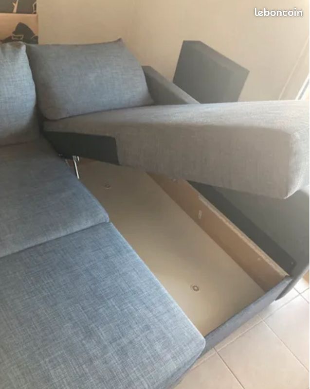 Canapé d’angle convertible avec coffre de rangement – Très bon état (image 3)