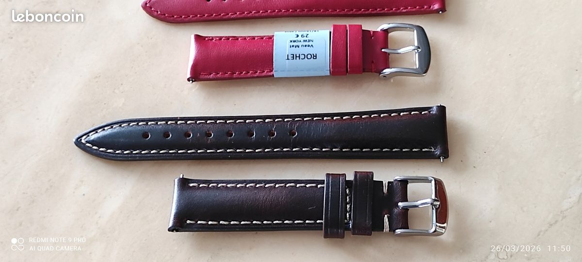Bracelet de montre en cuir 18/16 mm neuf entièrement fait main - Montres & Bijoux