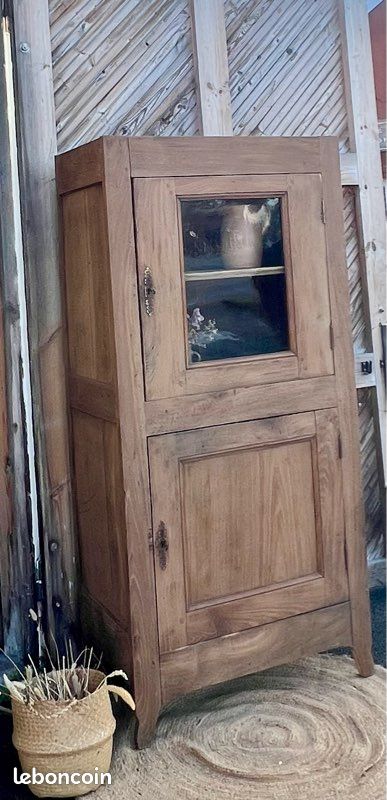 Bonnetière ancienne en chêne massif brut avec une porte vitrée - campagne chic (image 4)
