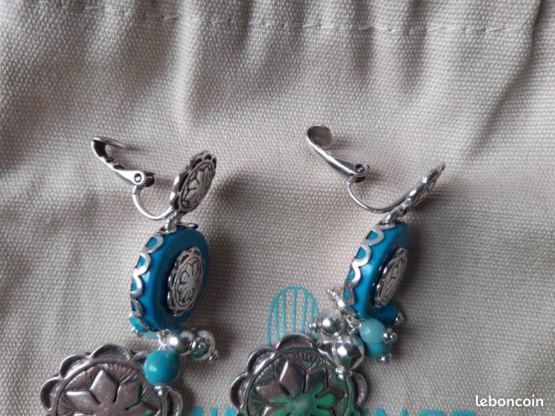 Boucles D'oreilles Clip Turquoise Et Argent – Bijou Vintage