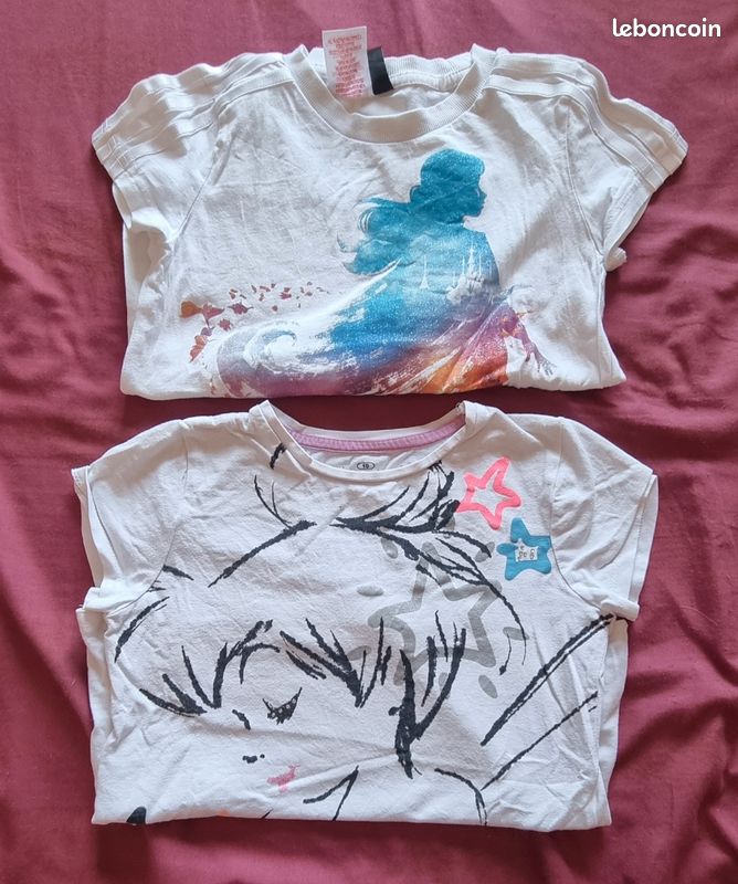 Lot 2 t-shirts Disney : clochette et Elsa (image 1)