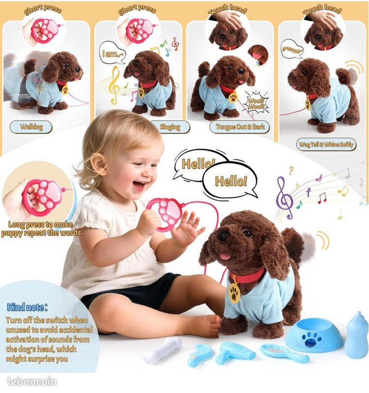 Chien Interactif Jerryvon – Peluche Robot Qui Marche Et Aboie Pour Enfants Dès 2 Ans