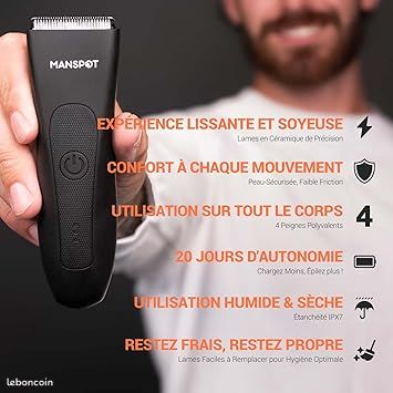 Tondeuse Corps Homme,Rasoir Corps Homme,Tondeuse Corps étanche,Tête De Lame En Céramique Remplaçable,Tondeuse Toilettage Rasage De 90min Après Charge Complète (Noir