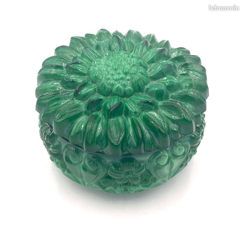 Boîte Art Déco En Verre Curt Schlevogt Motif Chrysanthème - Années 1930, Collector