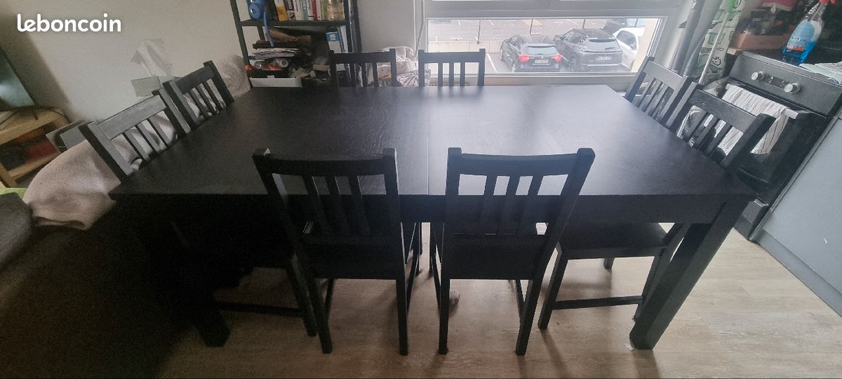 Table de salle à manger extensible avec rallonge + 8 chaises (image 1)