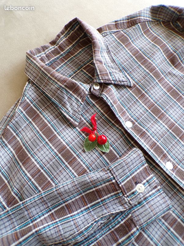 Chemise Grand-père Teintée Marron Daniels - Taille S - Modèle Vintage - Occasion Très Bon état - Réf. PN1116