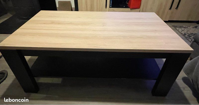Table basse salon noir et bois particules (60 large et 1,10 m long) (image 1)