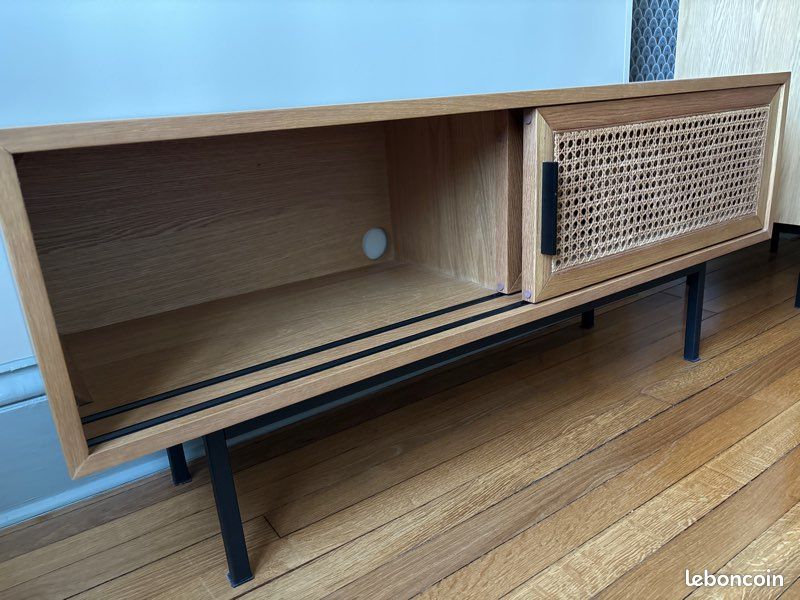 Banc TV chêne et cannage (image 3)