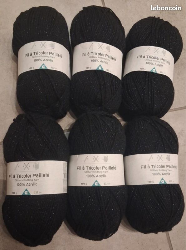 Lot de 6 pelotes laine noire pailleté (image 5)