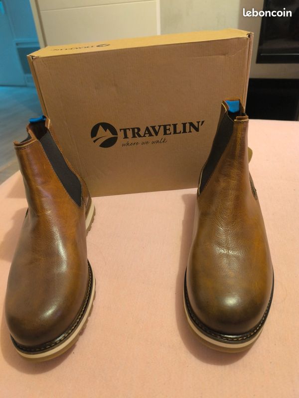 Bottines homme de marque travelin coloris cognac neuves pointure