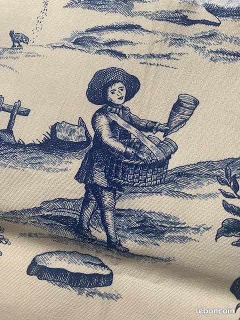 Coupon Tissu Toile De Jouy Style Louis XV - 85cm X 48cm Occasion