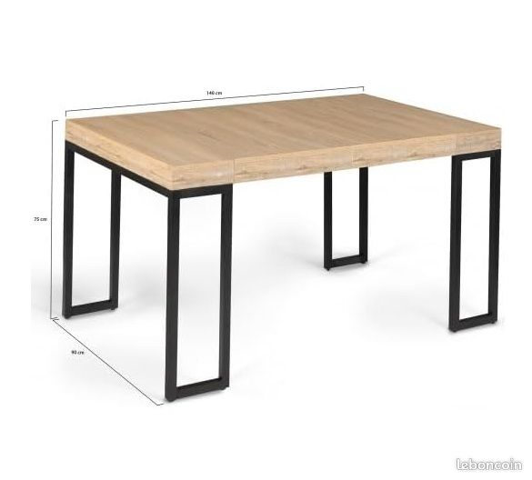 Table Console Extensible 45 à 140 cm – Design Industriel Loft – 2 Rallonges Incluses – Jusqu'à 6 Personnes – Bois et Métal Noir (image 3)