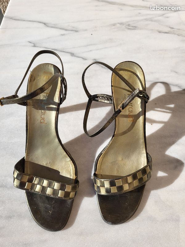 Chaussures femme marron et dorées en cuir véritable Heyraud taille 38,5 (image 1)