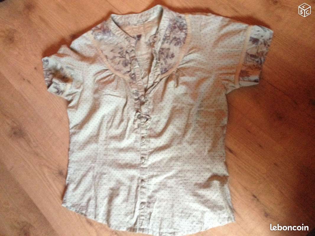 Chemisier femme solola 40 vert a pois et fleurs (image 1)