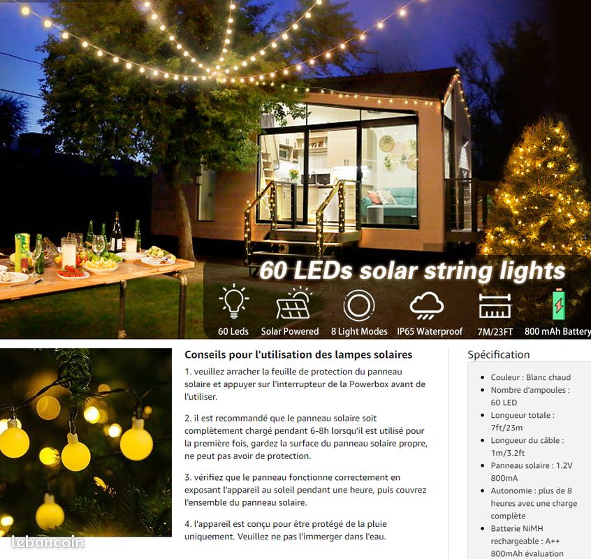 Guirlande Solaire Exterieur 2M 200 Led Guirlande Lumineuse Exterieure Solaire, Ip65 Étanche 8