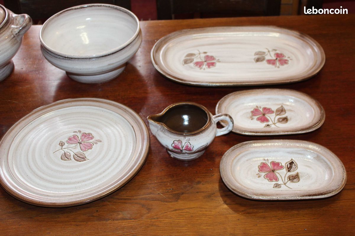 Vaisselle grès brun marron et rose, Niderviller modèle "Sandra" (années 70) (image 1)