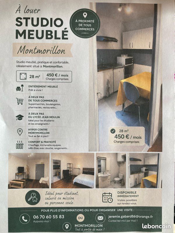 Appartement 2 pièces 28 m² · à Montmorillon · 28 m² · 450 €