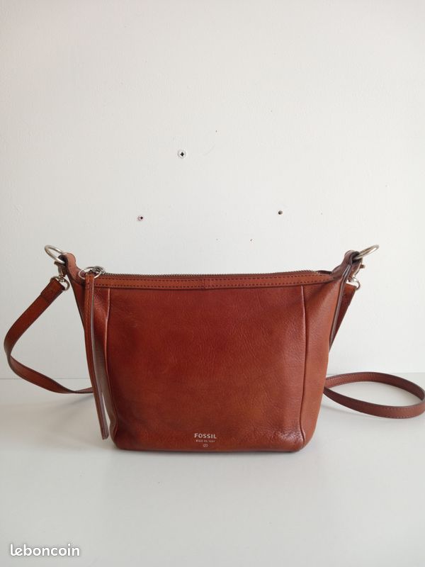 Sac à Main Bandoulière En Cuir Vintage FOSSIL - Couleur Caramel - Cuir Patiné - Occasion Bon État