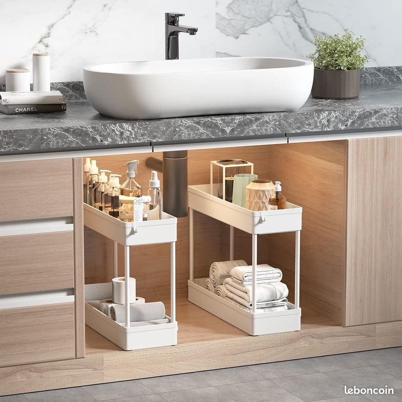 Chariot de Rangement Mobile à 4 Niveaux – Étagère Coulissante Gain de Place pour Cuisine, Salle de Bain et Buanderie – Blanc (image 4)