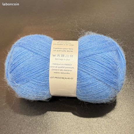 Lot De 5 Pelotes De Laine Fantaisie Mohair - Bleu Pastel Avec Papillotes - Taille Aiguille 5/6 - Fabriqué En France