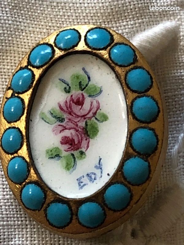 Ancienne Paire De Boutons De Plastron En émail - 19ème Siècle - État Correct