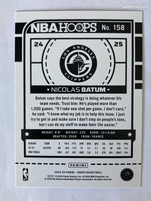 Carte NBA Panini Nicolas Batum (Los Angeles Clippers) (image 2)