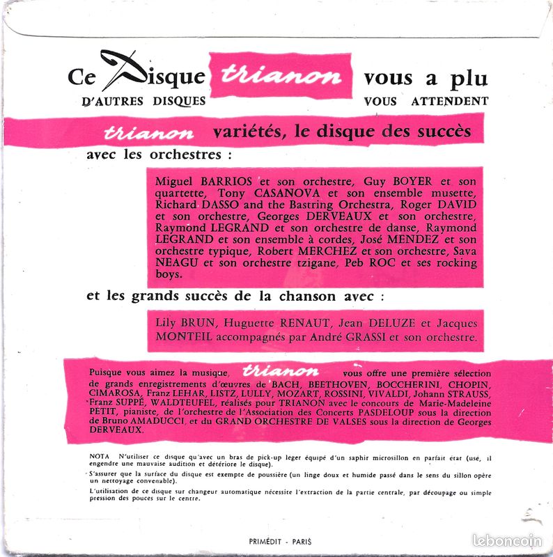 Raymond Legrand : Lamento Negro (Afro Cuban) / Cha-Cha-Cha De Las Muchachas / O Cangaceiro (Baïao) / Monsieur Baffi (Baïao) [Vinyle 45 Tours 7" EP] 1957 (image 3)