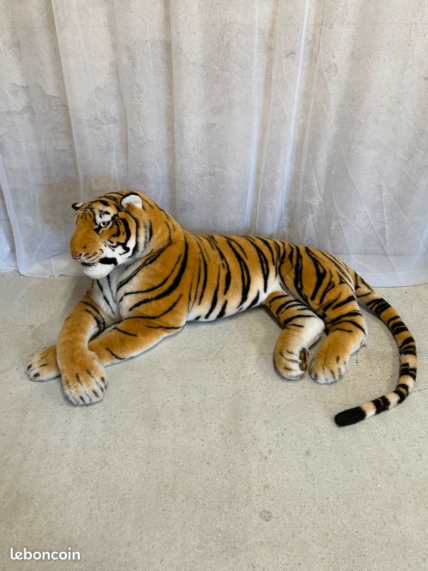Ancienne Peluche Tigre Vintage Aux Yeux Verts - Superbe état