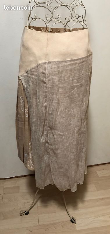 Jupe longue plissée motif floral beige blanc crème Sita Murt