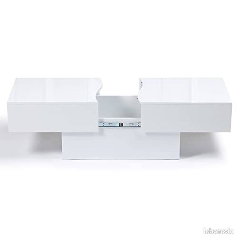 Table Basse Design Blanc Laqué – Plateau Coulissant avec Grand Coffre de Rangement – 120-171 cm (image 2)