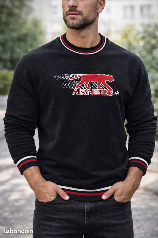 Pull Airness Vintage Noir à Rayures - Coton, Col Rond, Taille XL - Neuf Sans étiquettes