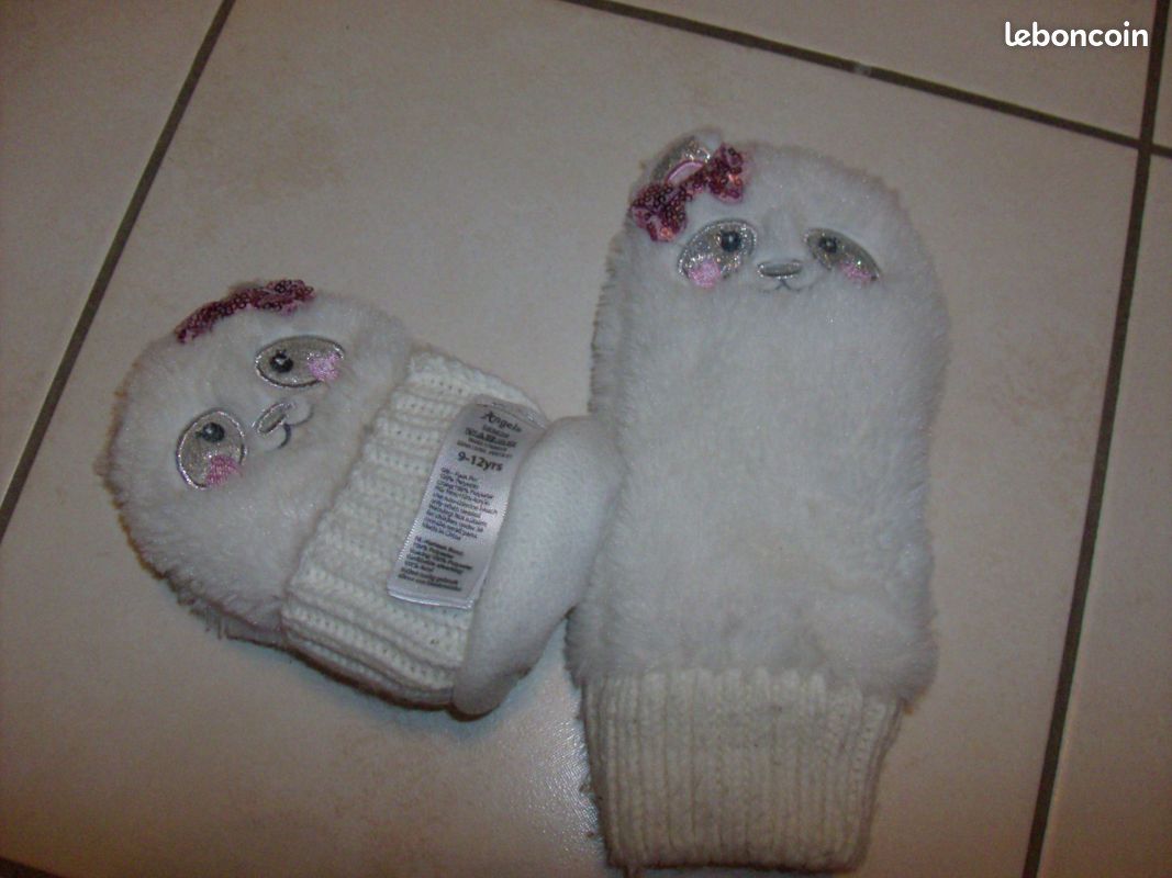 Paire de moufles 9 12 ans animal blanc fille (image 2)
